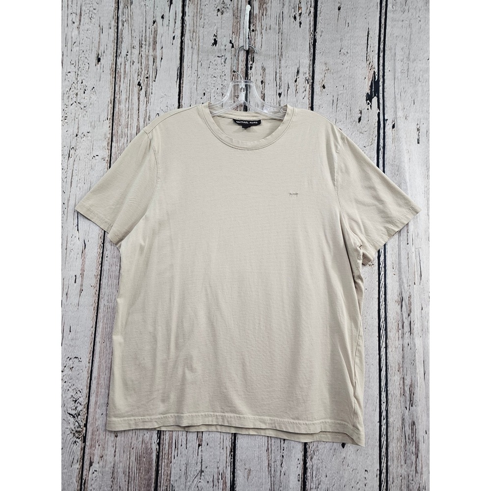 Michael Kors T-Shirt Mens L Tan Solid Cotton Short Sleeve Crew Neck Logo Tee